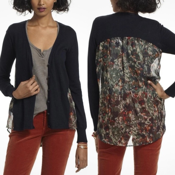 Anthropologie Cardigan by Yellow Bird Navy Floral large - Picture 1 of 3